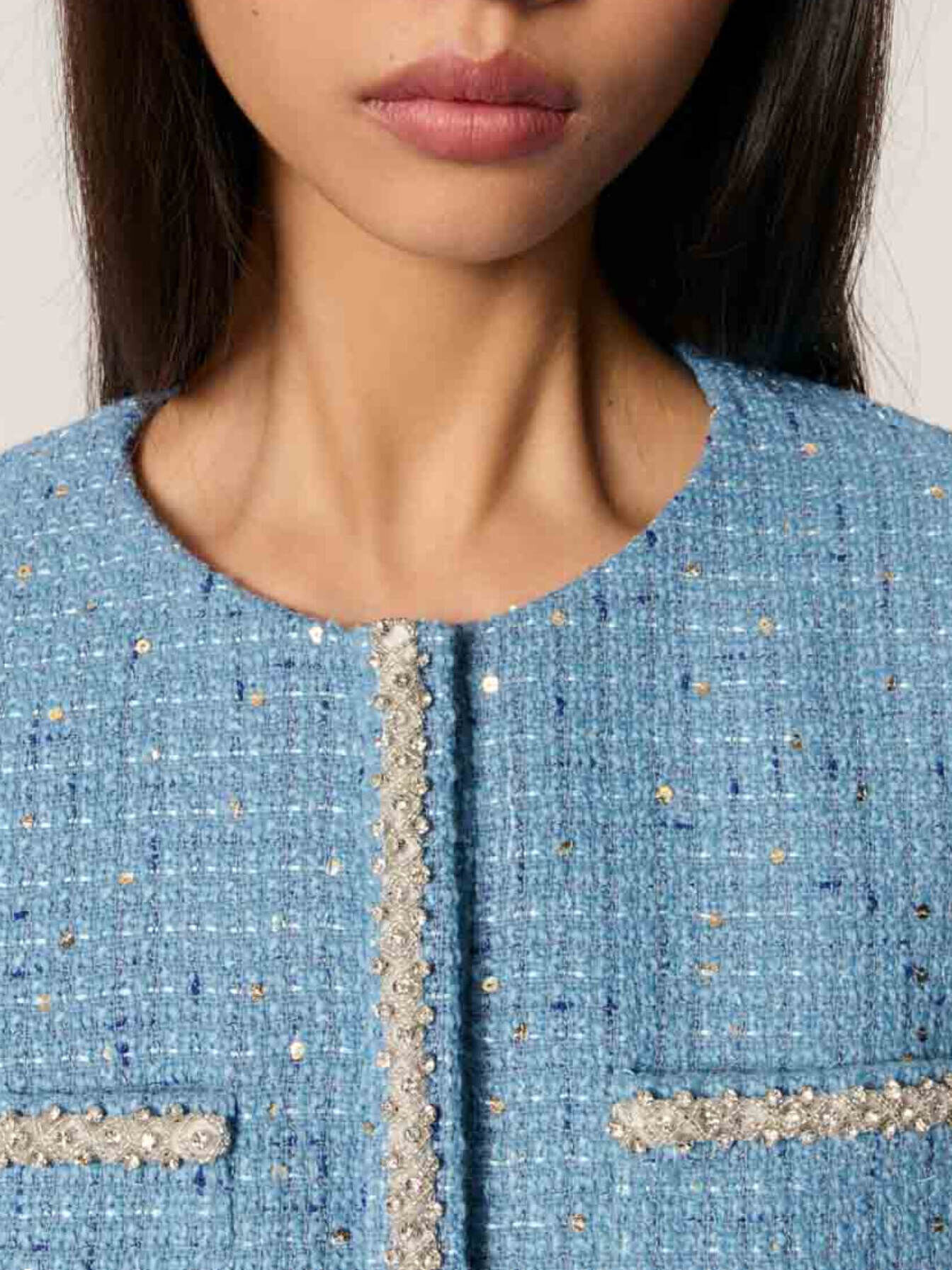 Short sequin tweed jacket Blue For Women | Maje