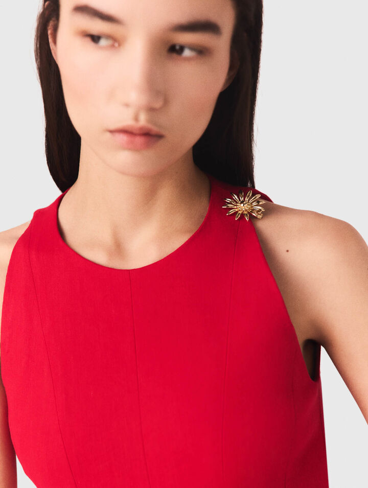 Short flared linen-blend dress