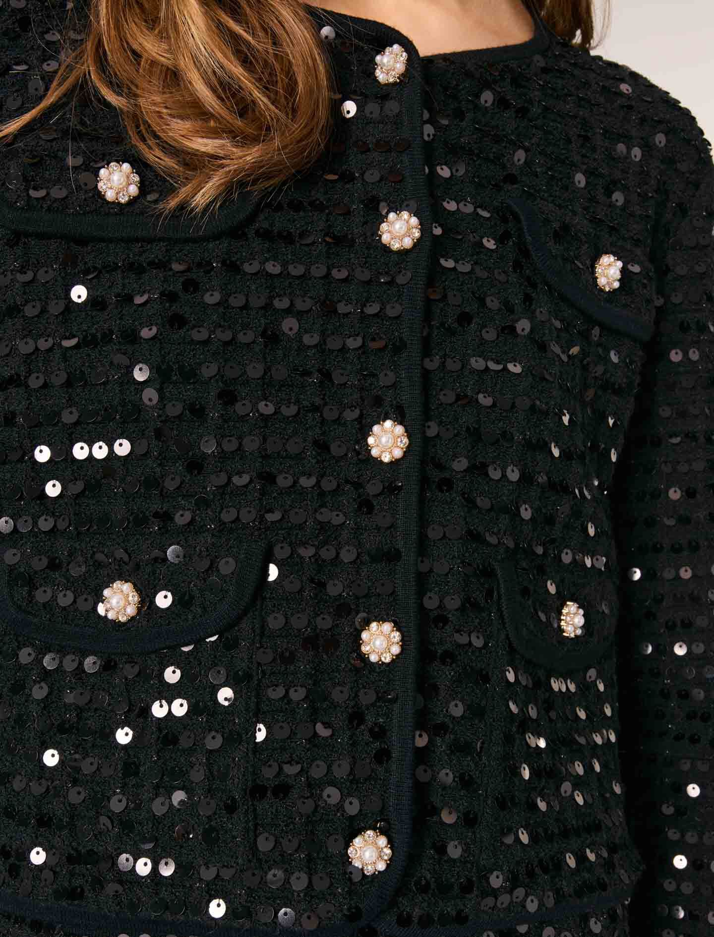 ★ODOR★ Twee crop cardigan in glitter black P0000GES Sequin cropped cardigan Black / Gray For Women | Maje
