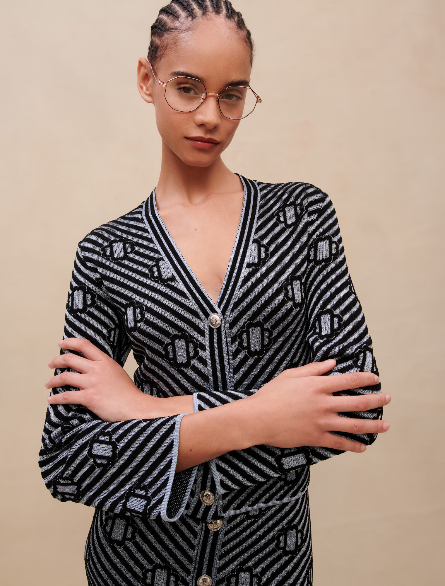 Printed knit cardigan