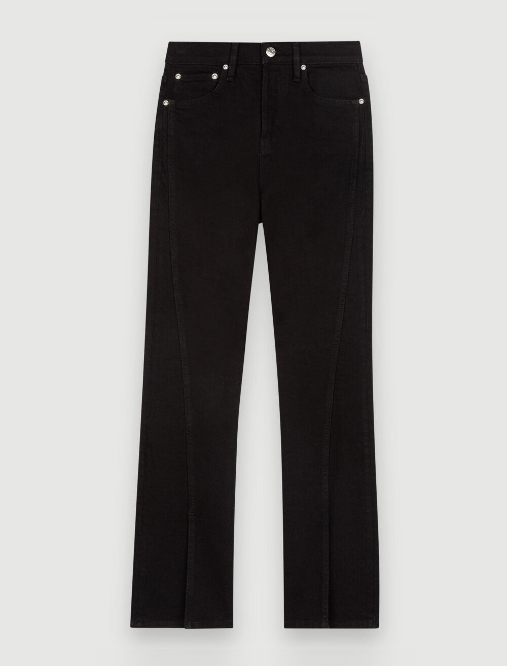 High-waisted jeans with front split Black / Gray For Women