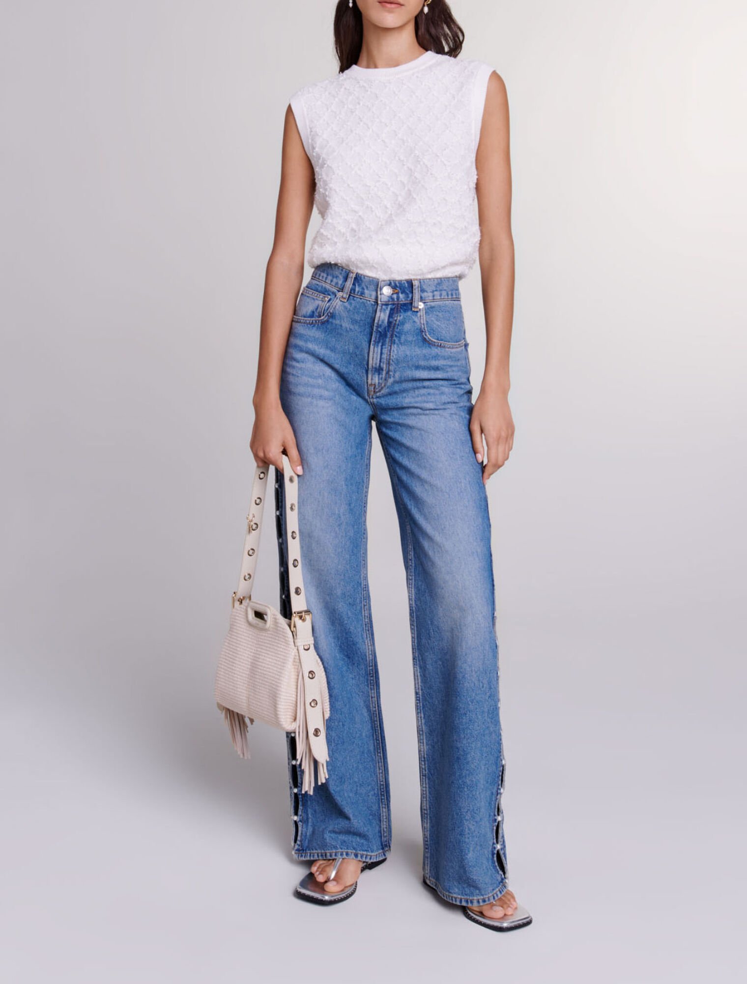 Beaded cutaway jeans