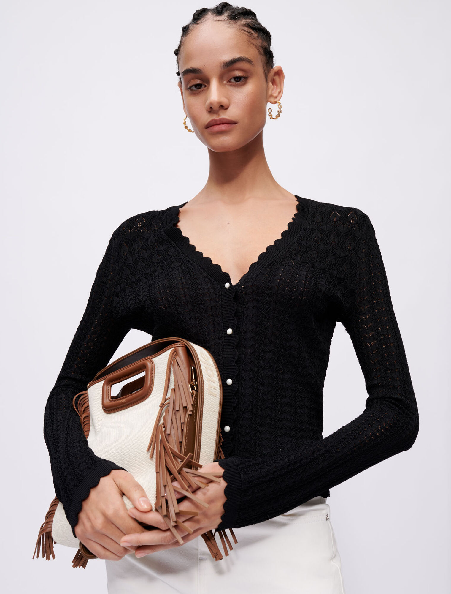 Leather and material mix M bag