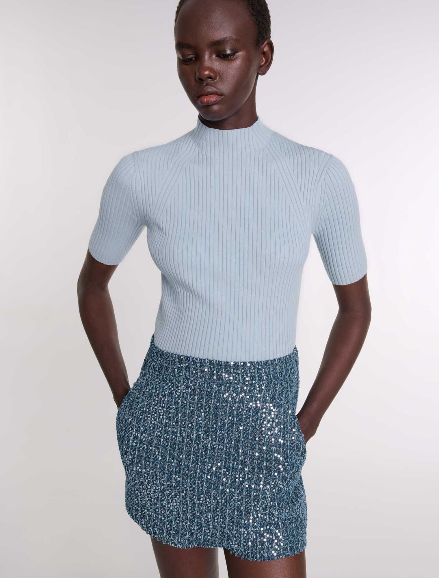 Cotton and silk ribbed top
