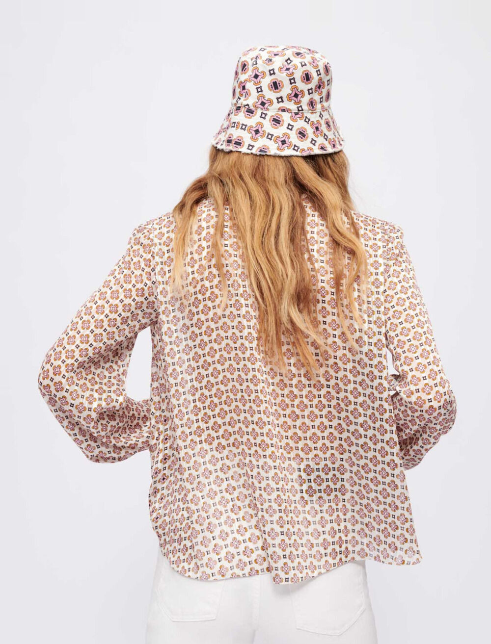 Flowing printed jacquard top