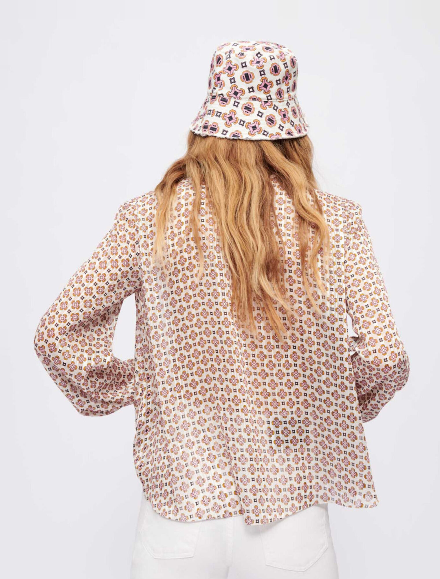 Flowing printed jacquard top