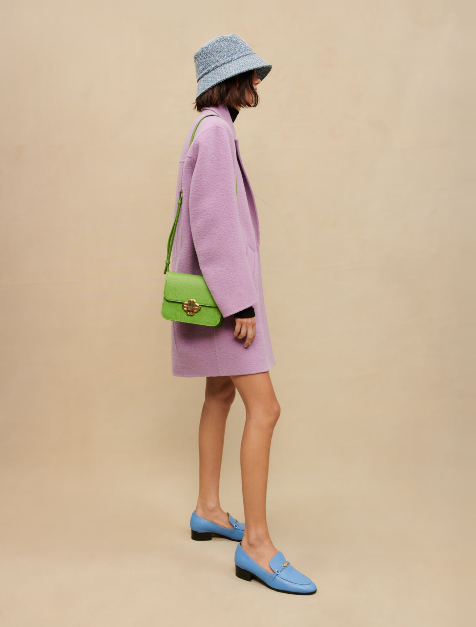 Mauve double-sided bouclé coat