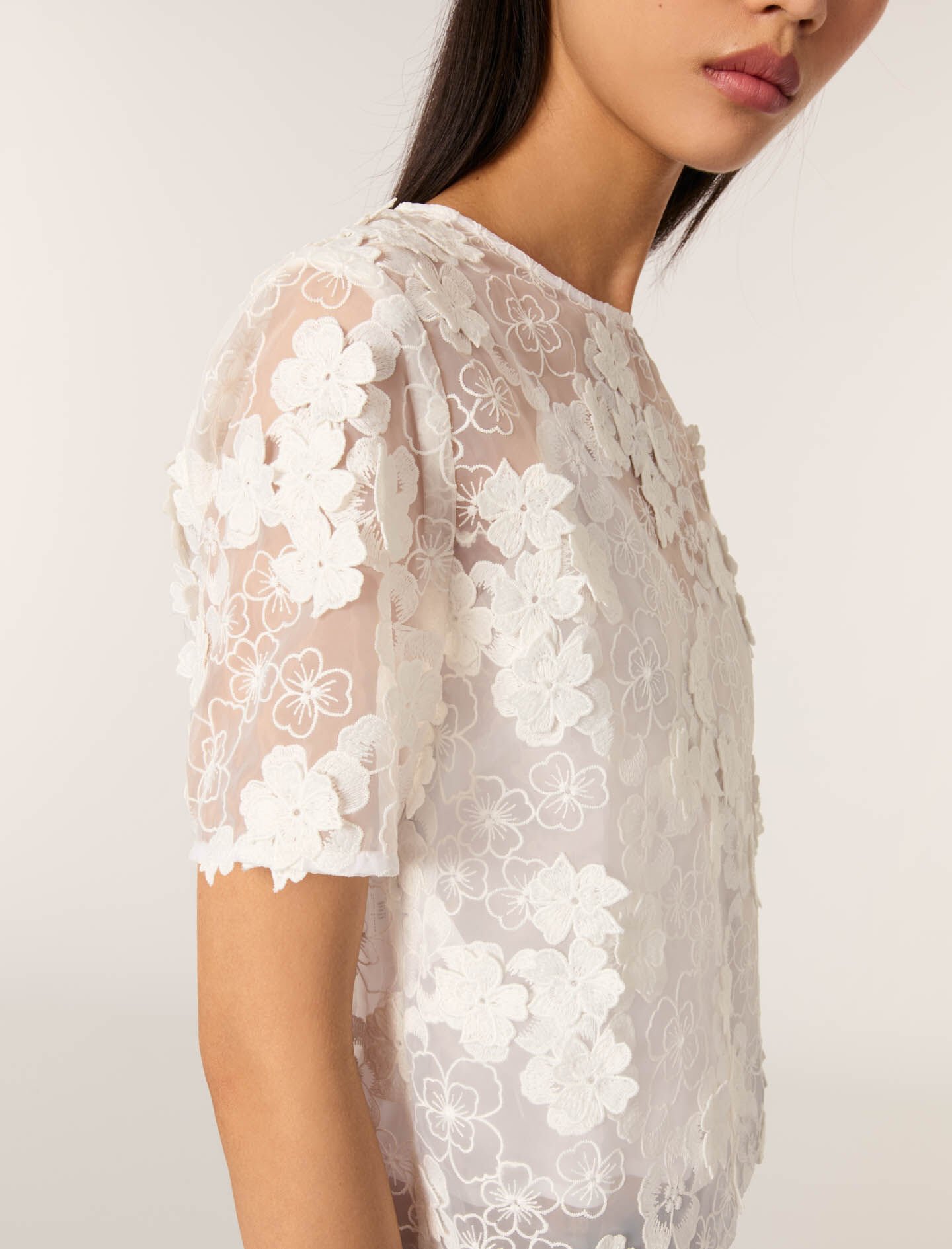 Embroidered short-sleeved top White For Women | Maje