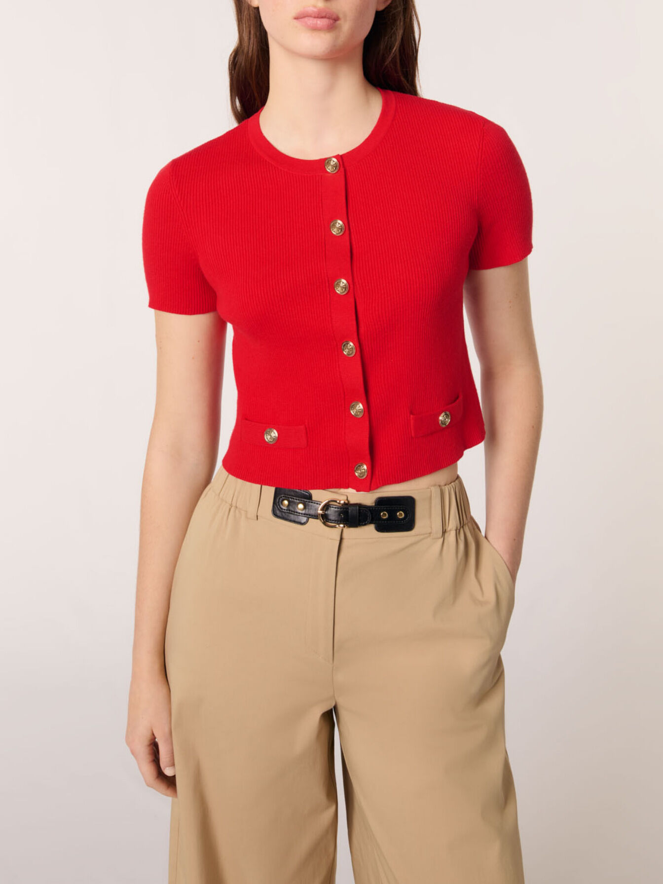Cropped short sleeve cardigan