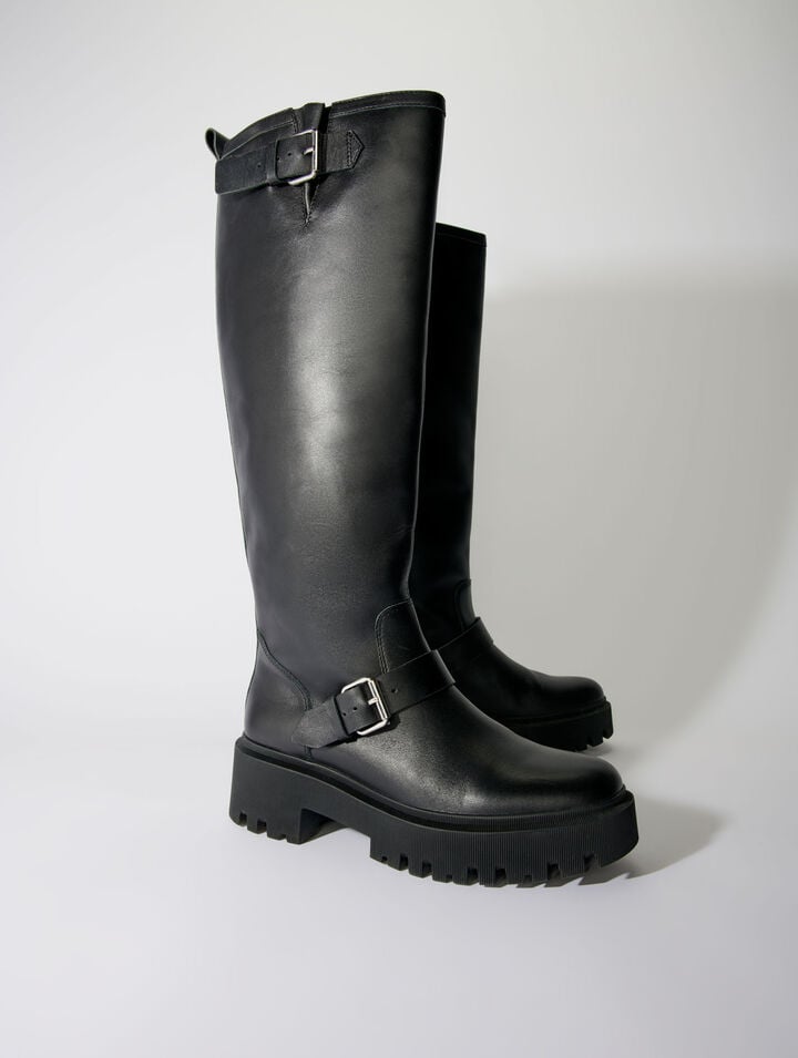 Biker boots in smooth leather