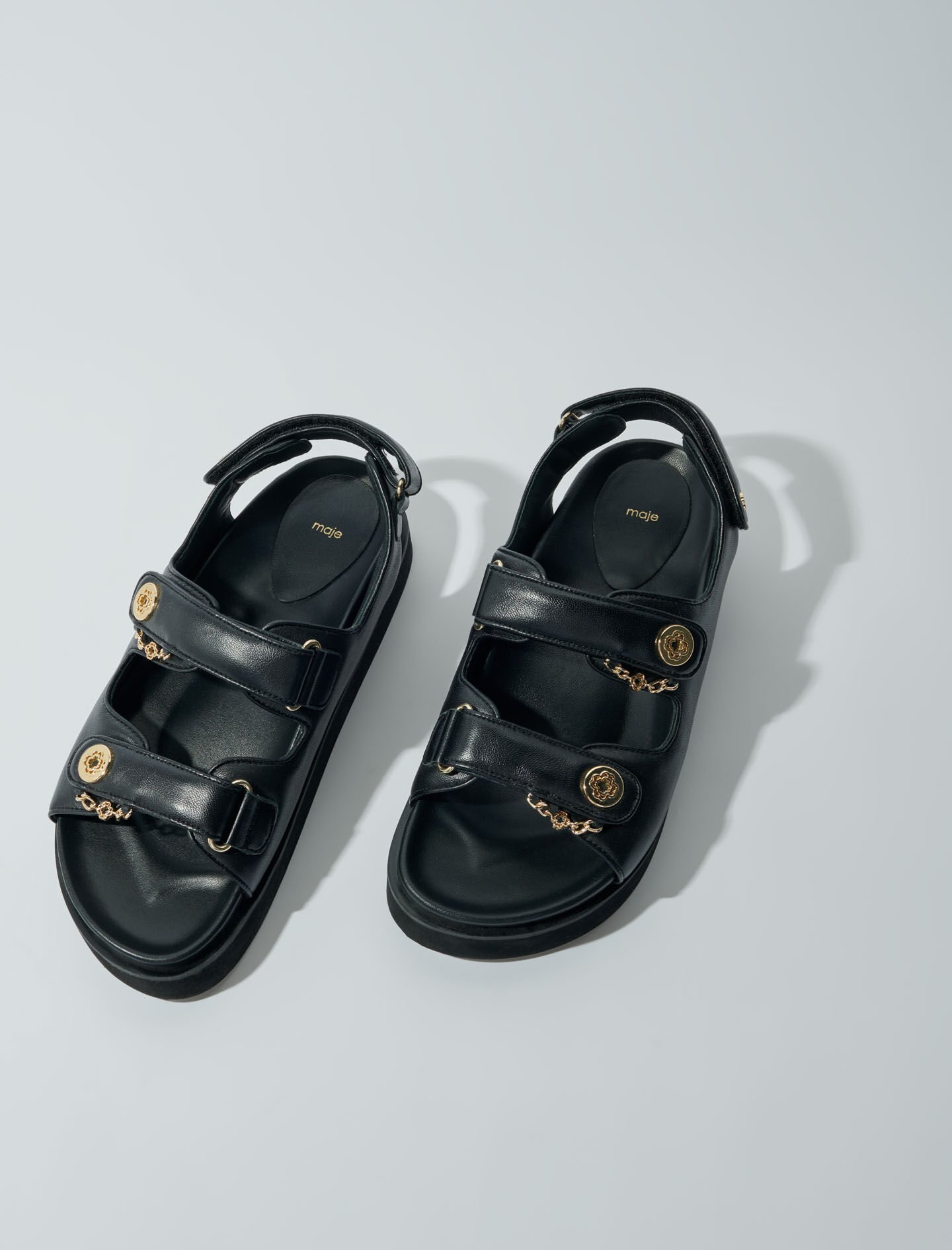 Flat leather sandals Black / Gray For Women | Maje Flat leather sandals Black / Gray For Women | Maje