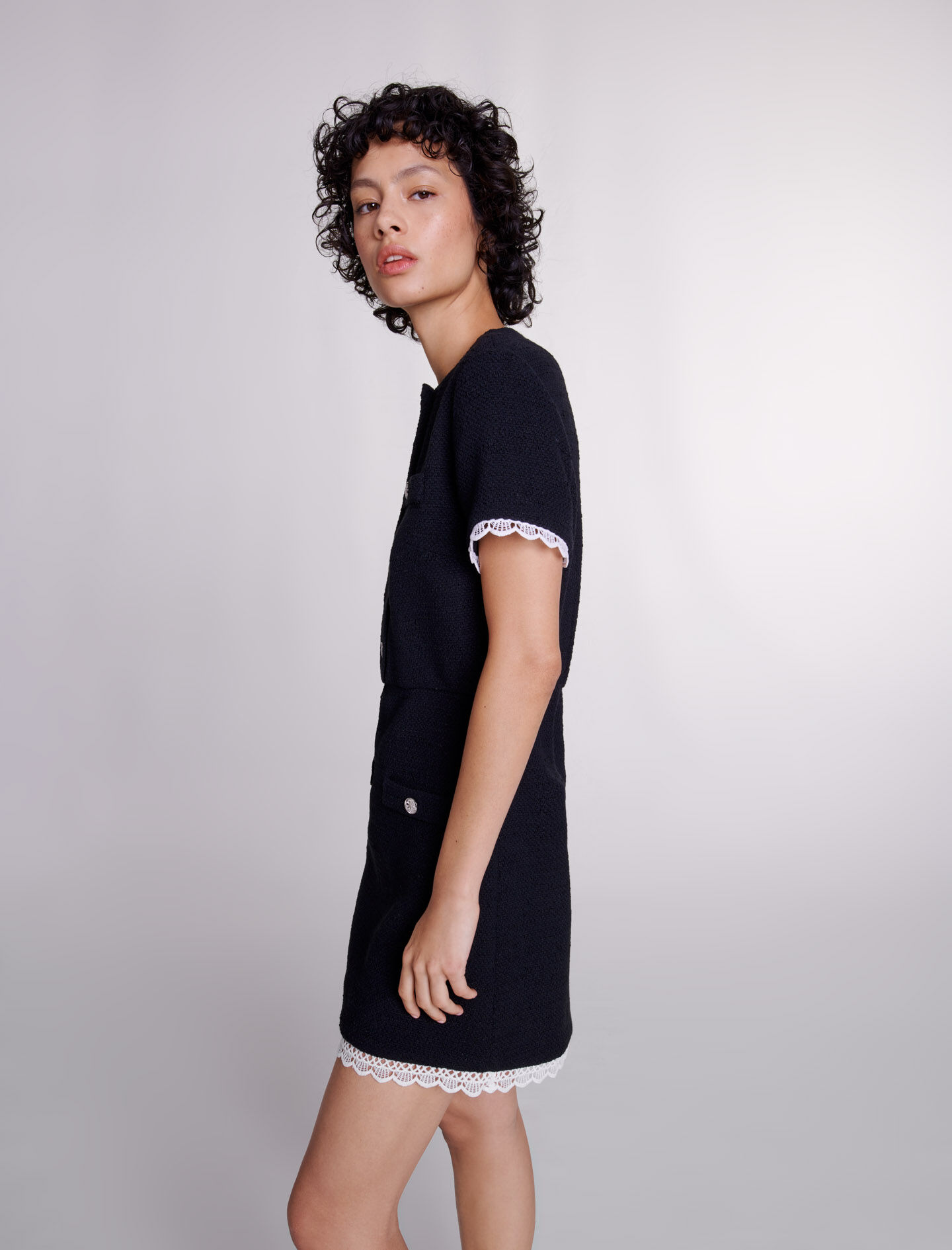 Short tweed dress with trim Short tweed dress with trim