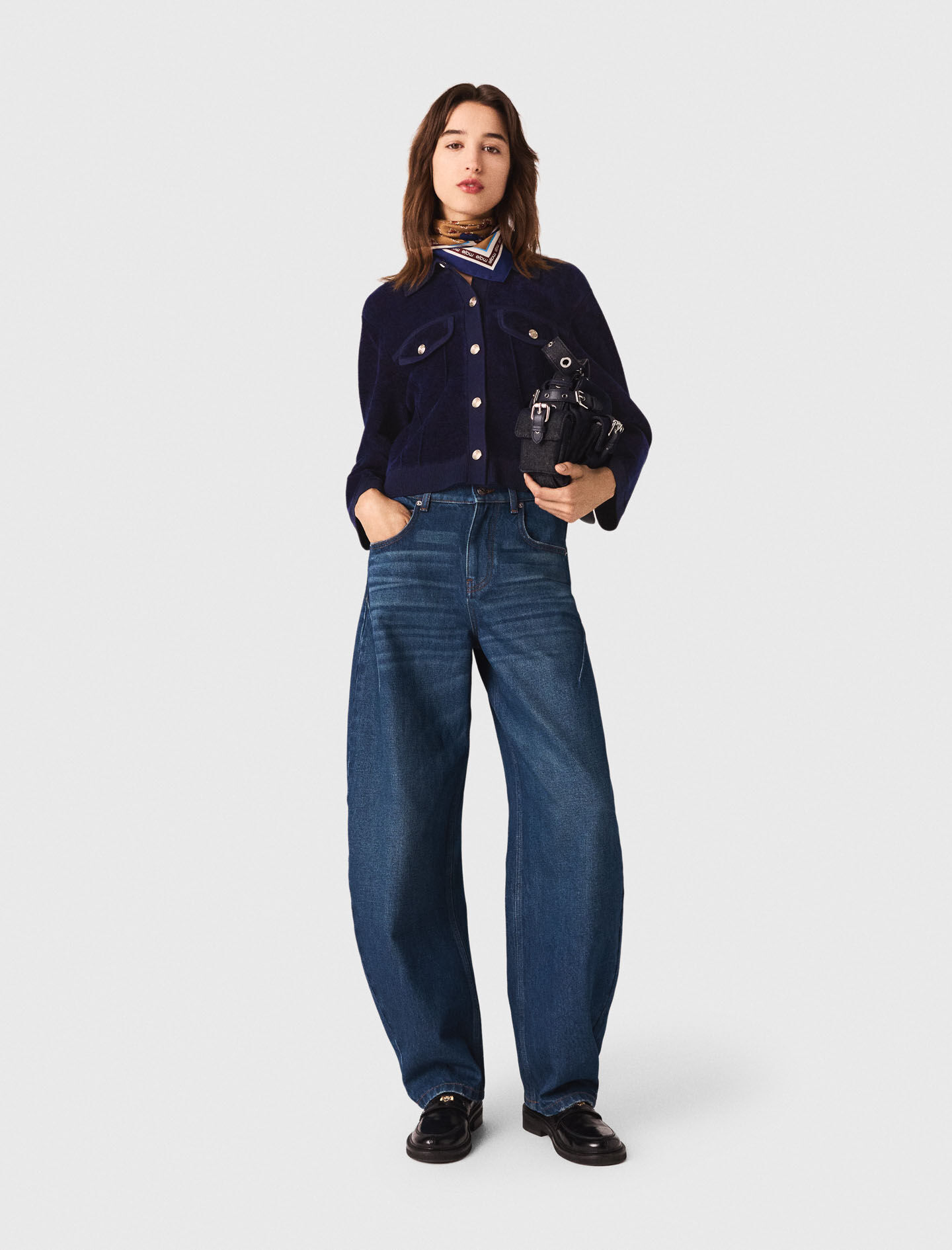 Cropped velvet jacket Blue For Women | Maje