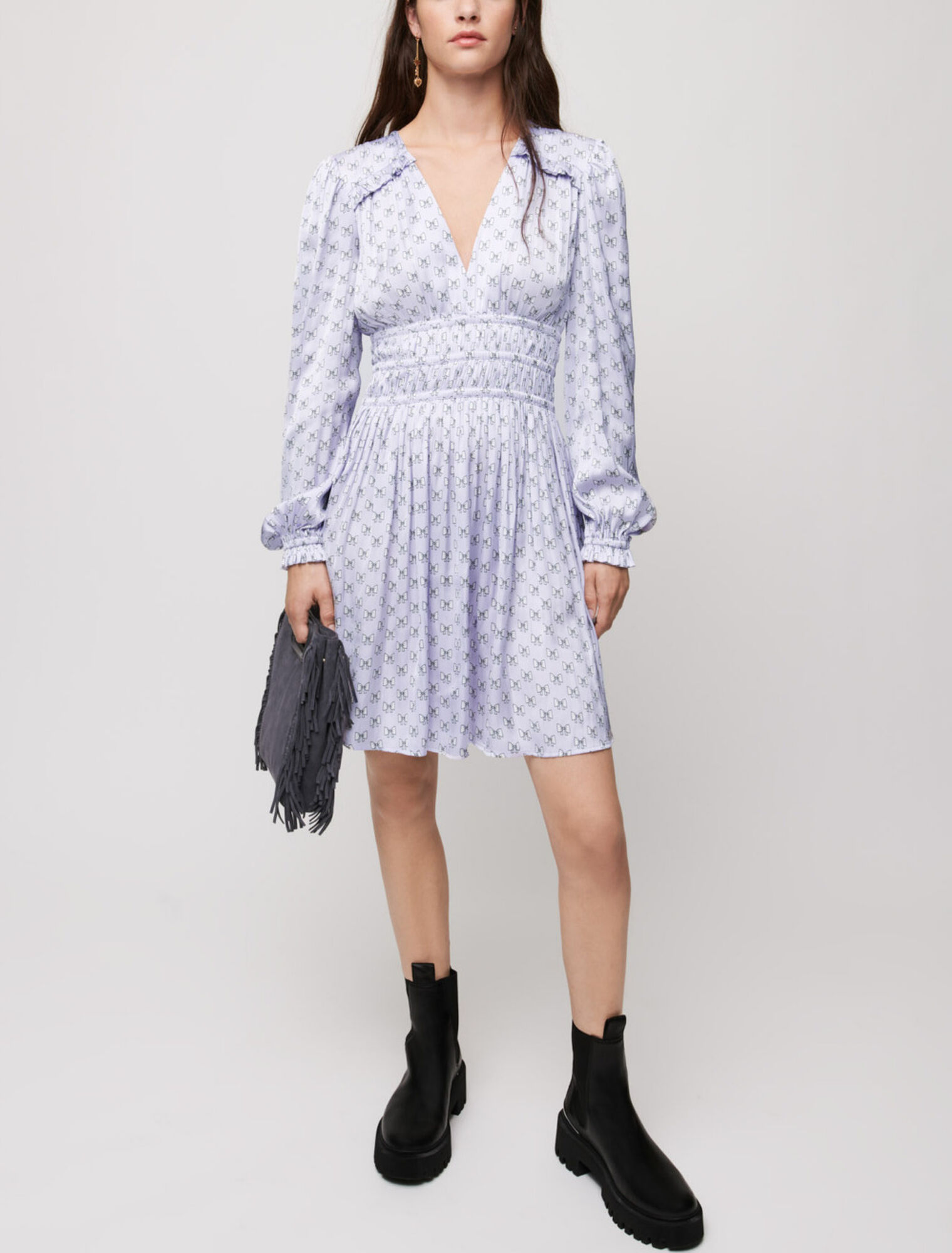 Satin dress with ruffles