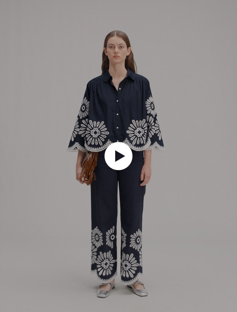 Cropped blouse with crochet detail Blue For Women | Maje