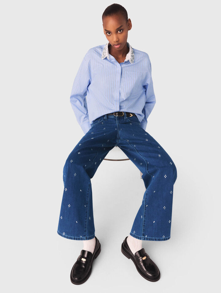 Wide jeans with rhinestones