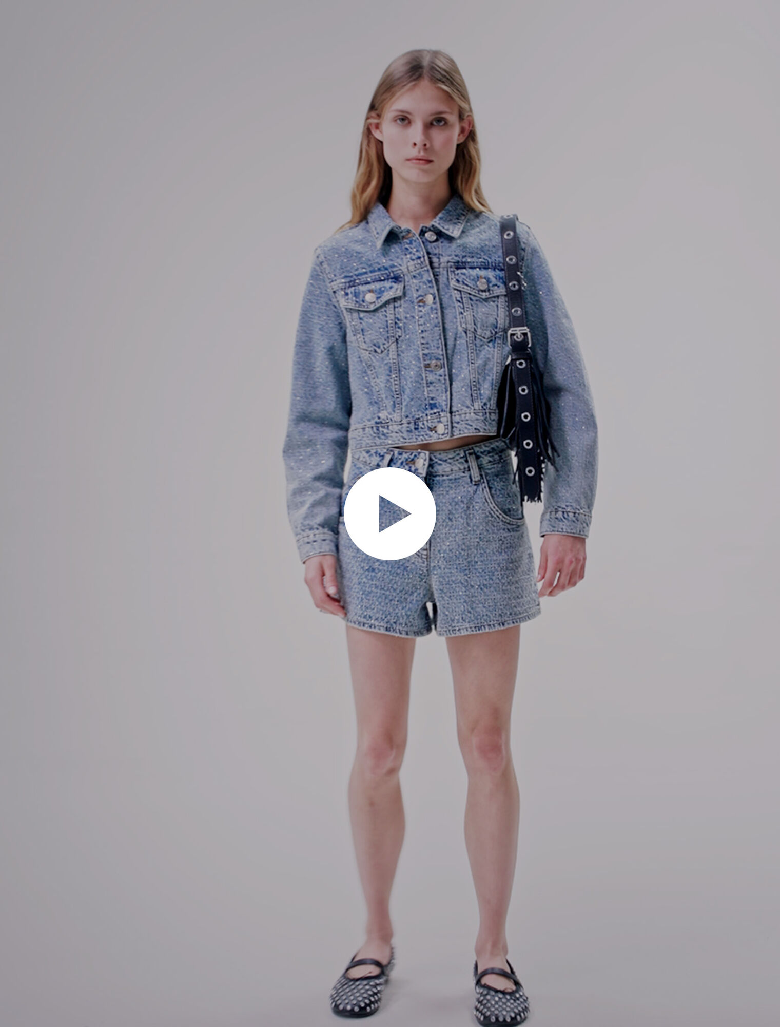 Diamanté and jacquard denim shorts