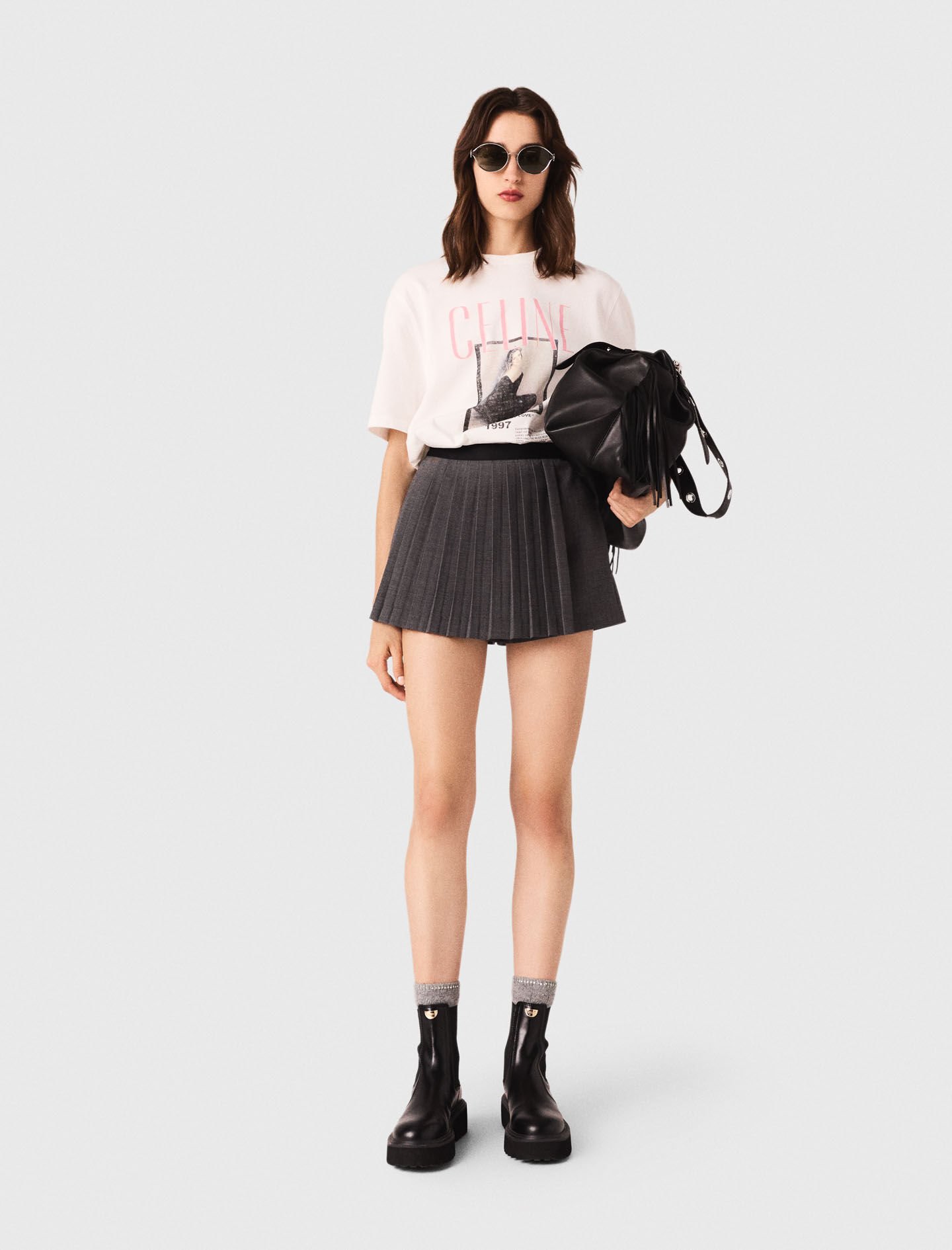 Short pleated checked skirt Black / Gray For Women | Maje