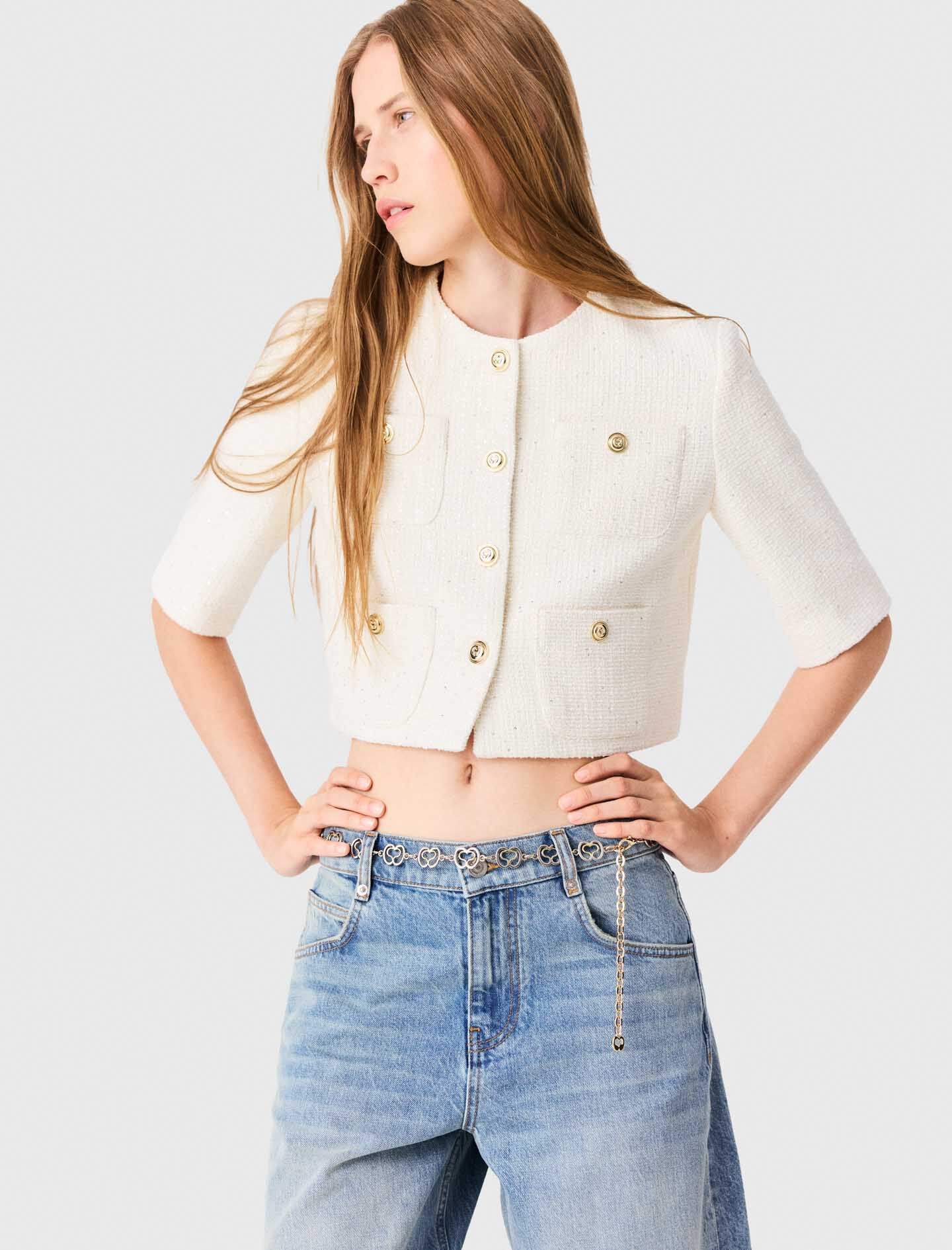 Short-sleeved tweed jacket White For Women | Maje
