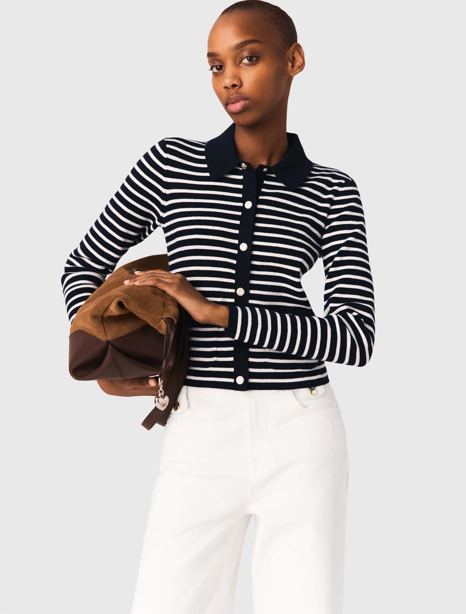 Striped polo cardigan