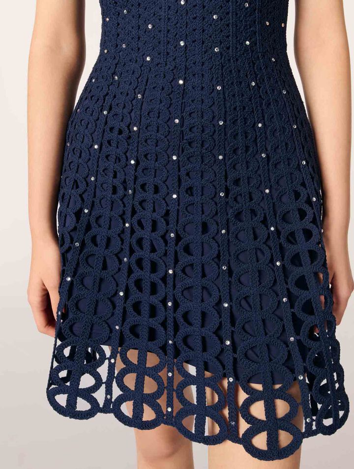 Rhinestone crochet mini dress