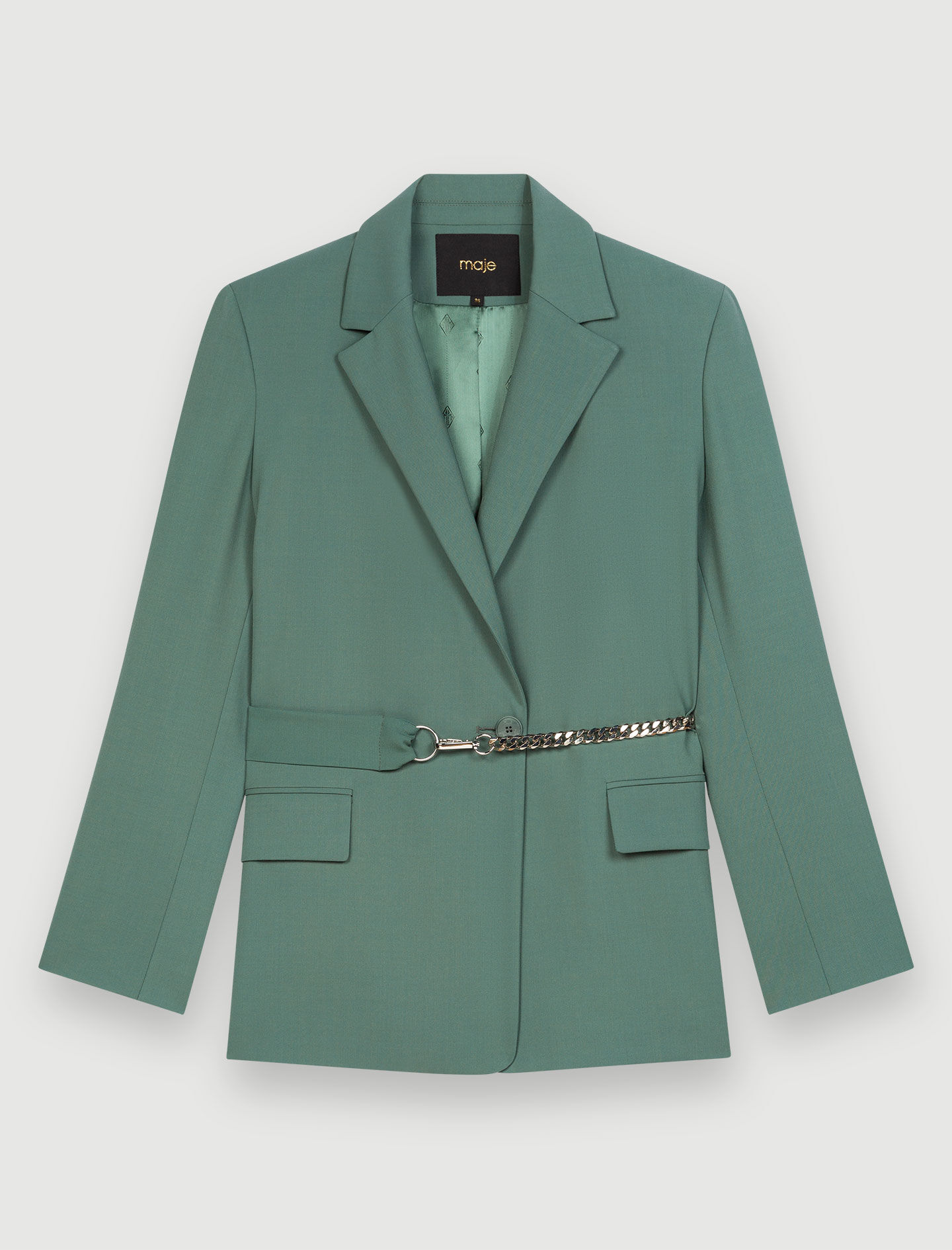 Tailored jacket with chain belt Green For Women | Maje