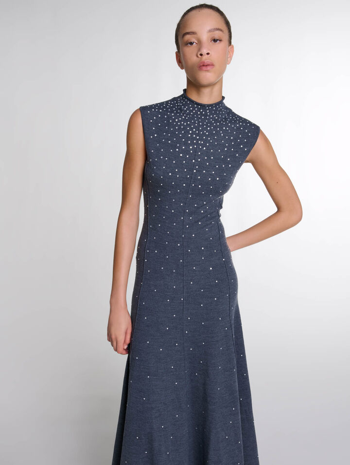 Knit maxi dress with rhinestones