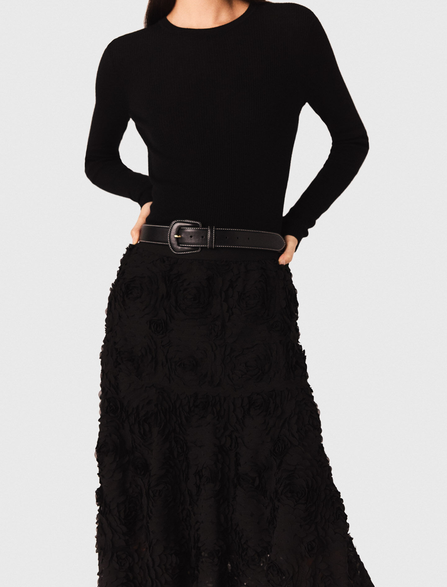 [Juun.J] lace shirring skirt /追跡付 Long embroidered skirt Black / Gray For Women | Maje