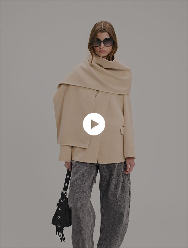 Double-faced coat with scarf Natural For Women | Maje