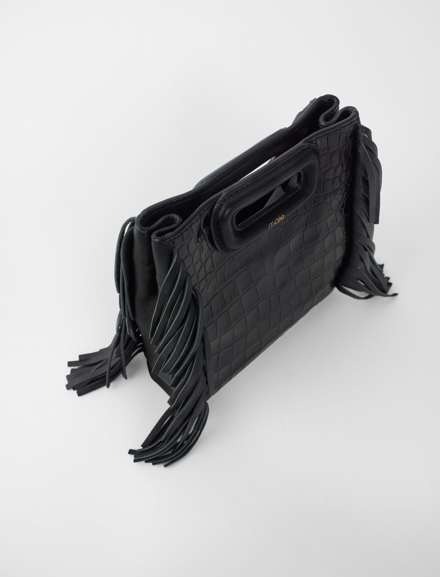 Croc-embossed leather mini M bag Black / Gray For Women | Maje