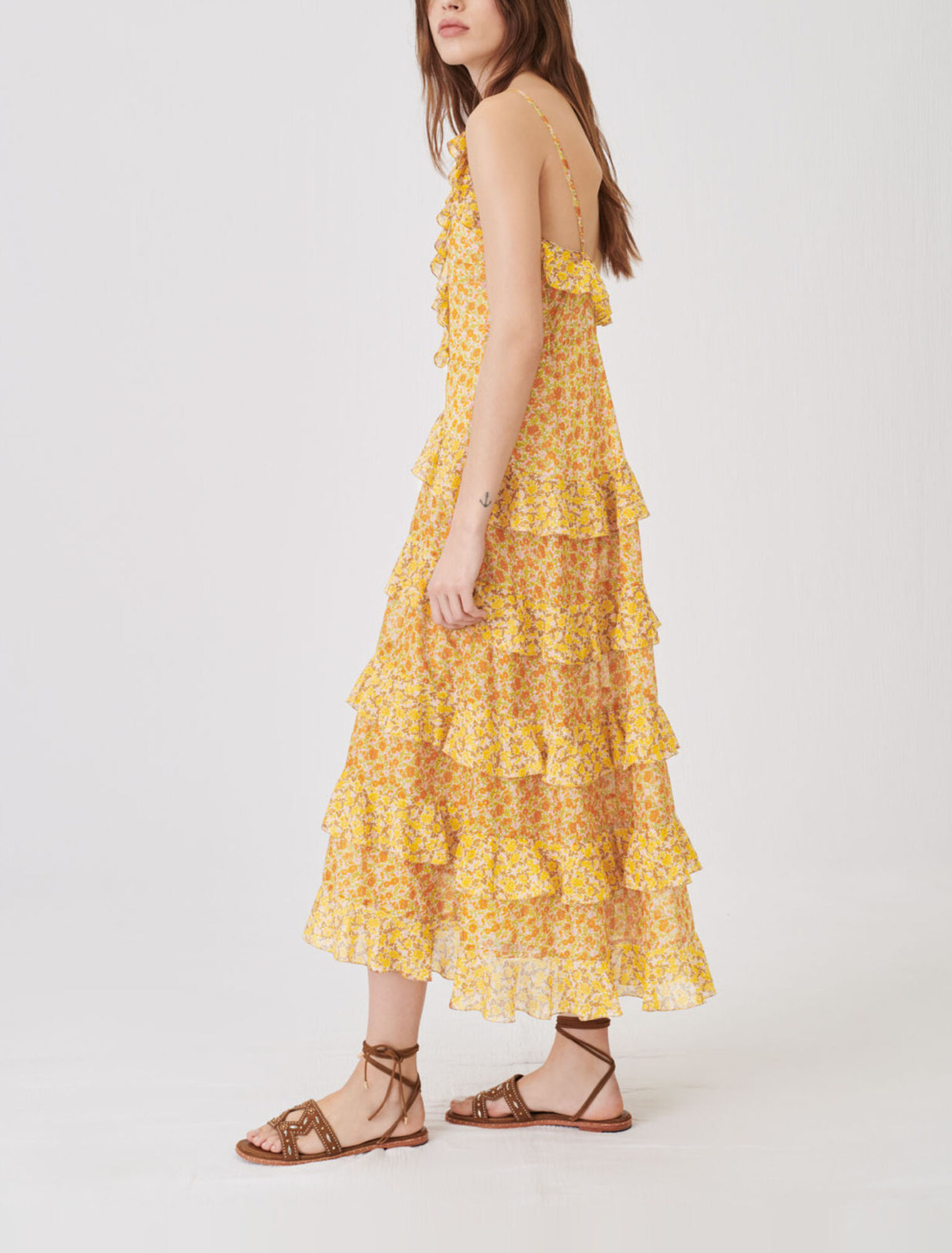 Printed cotton voile dress with ruffles