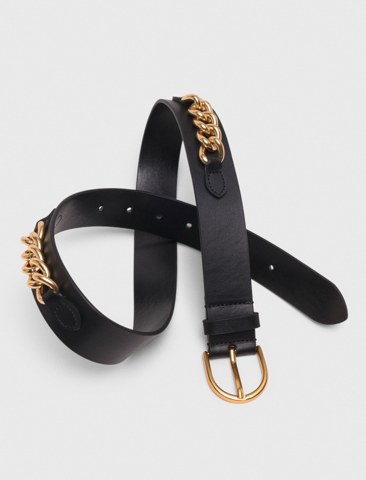 Leather belt with chain details Black / Gray For Women | Maje