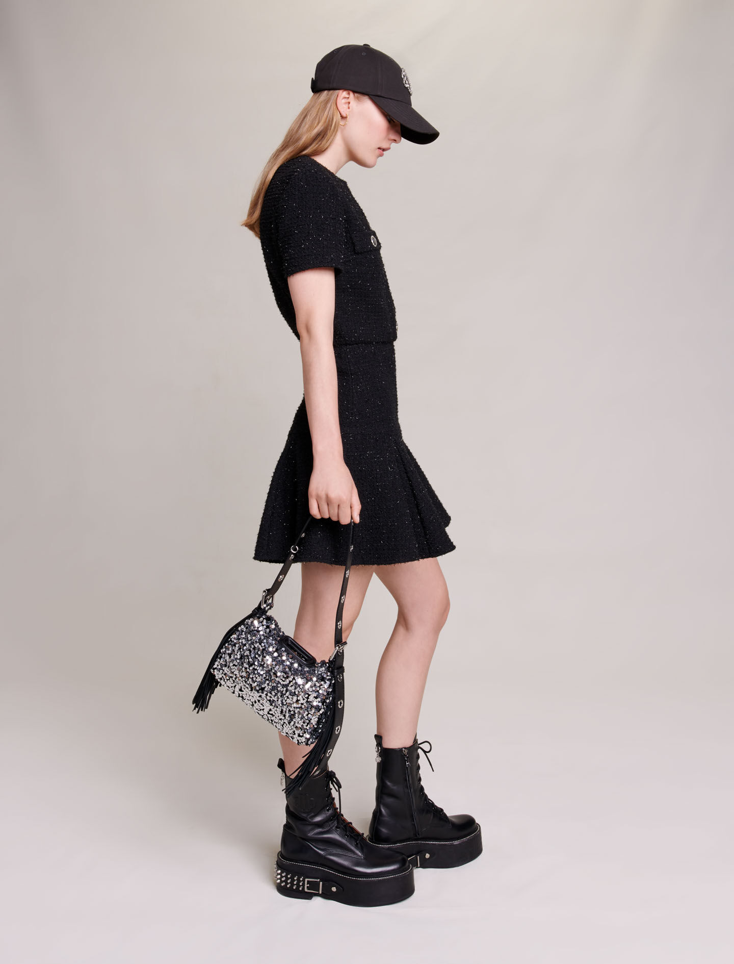 Short tweed dress Black / Gray For Women | Maje