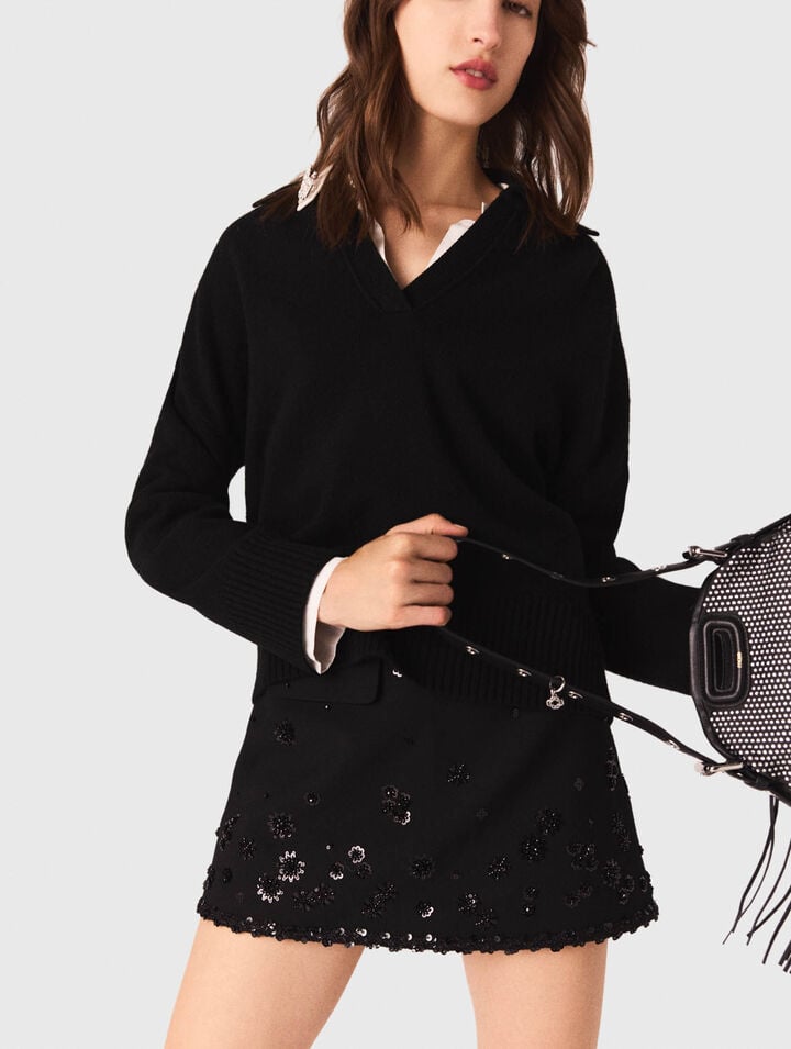 Open polo collar cardigan