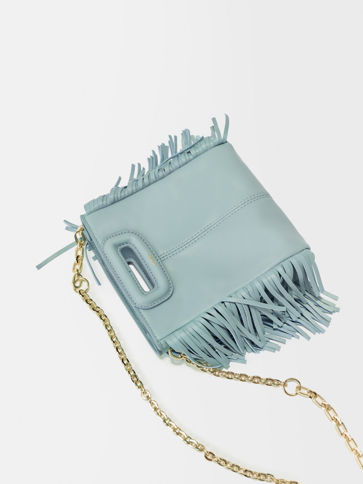Leather mini M bag with chain Blue For Women Maje