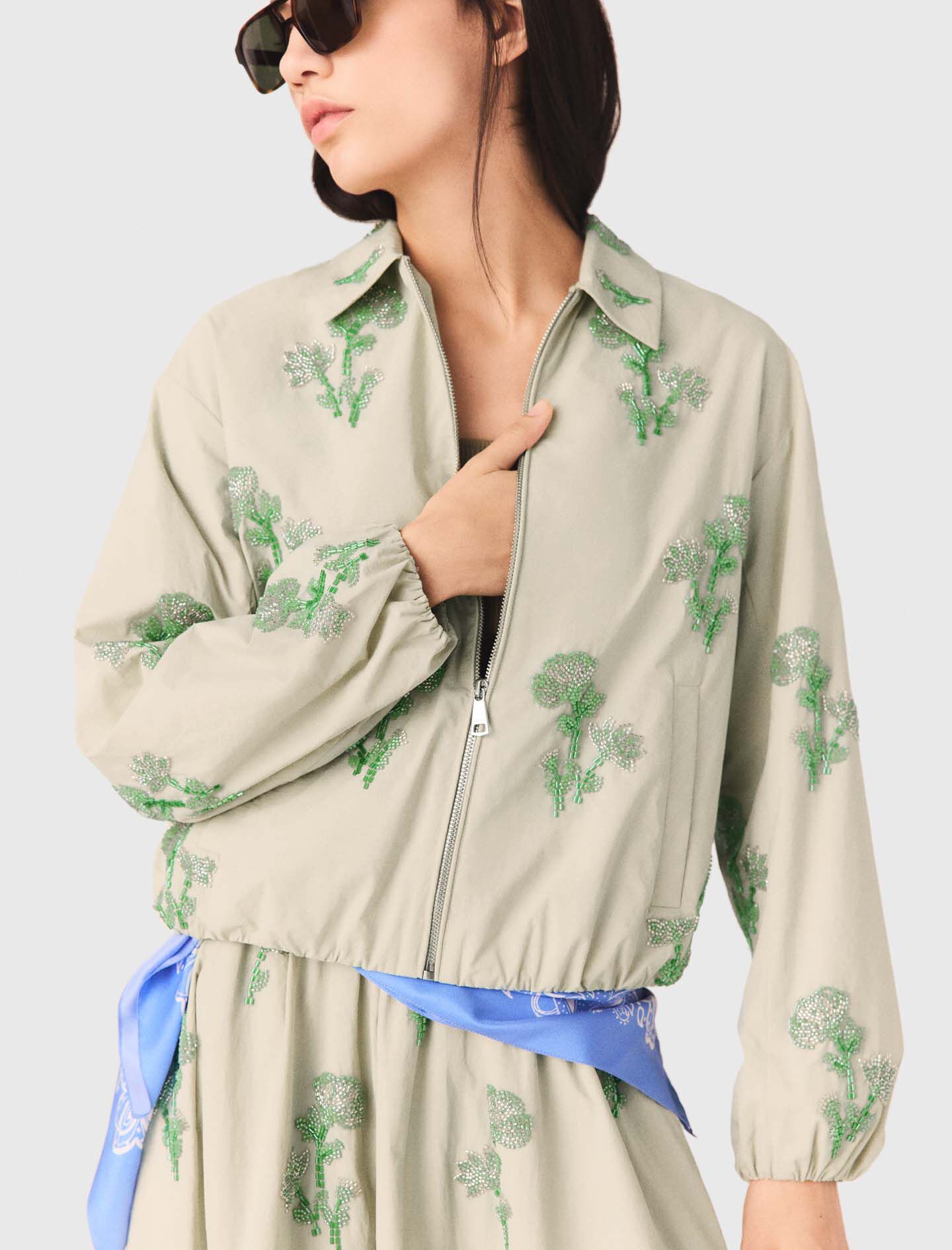 Embroidered technical bomber jacket Natural For Women | Maje