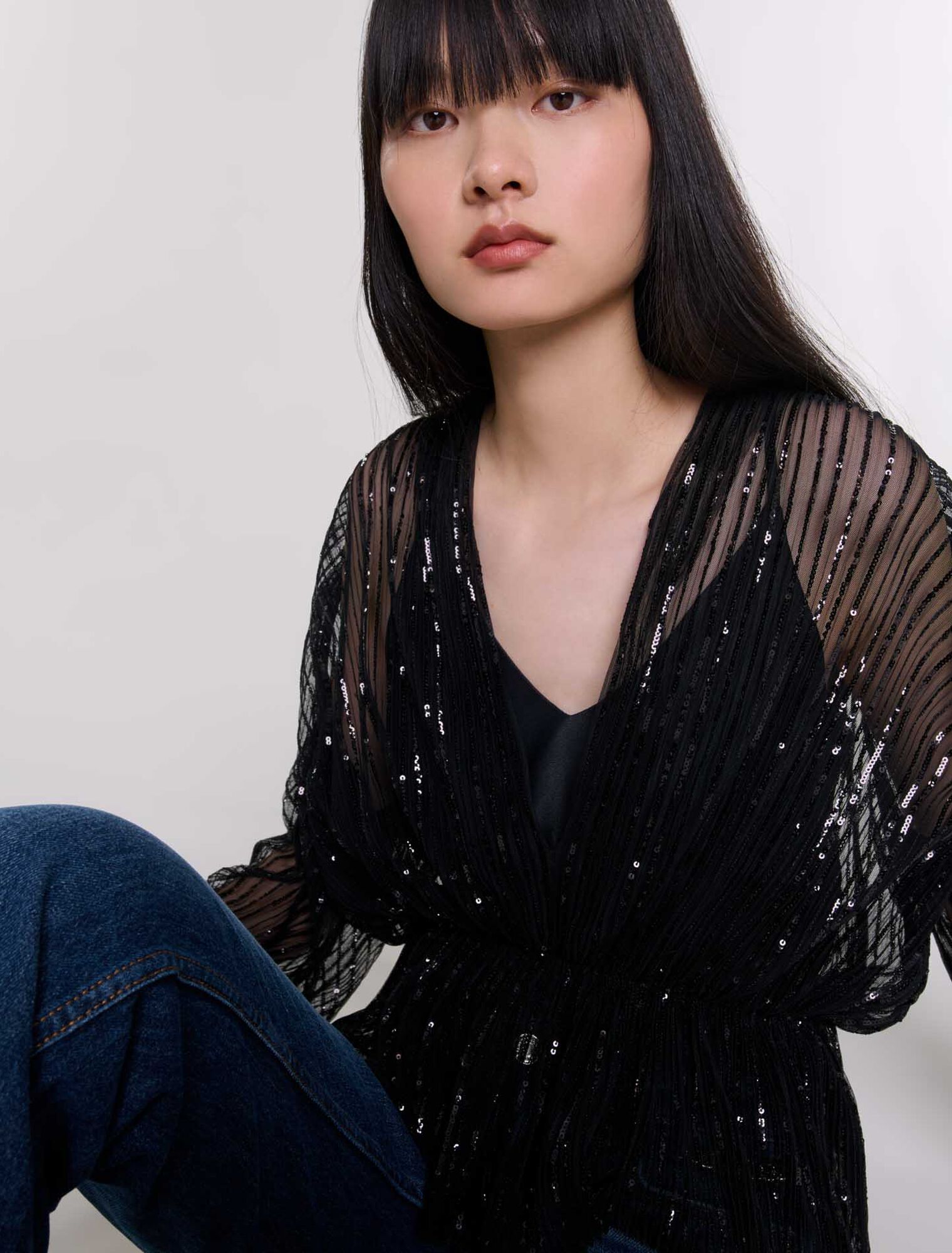 Belted sequin shirt