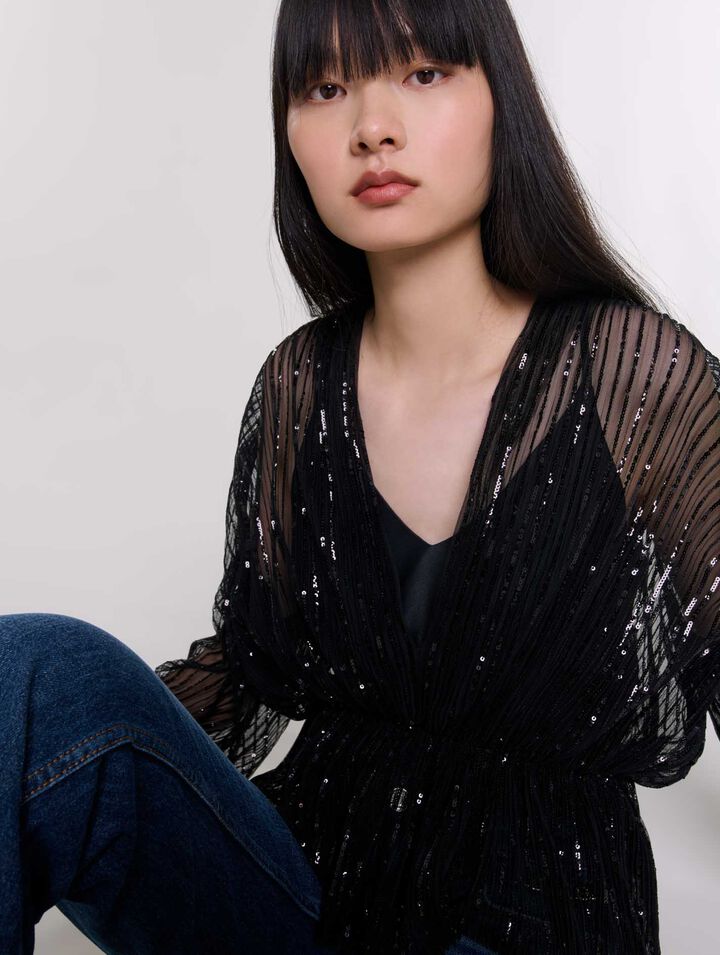 Belted sequin shirt