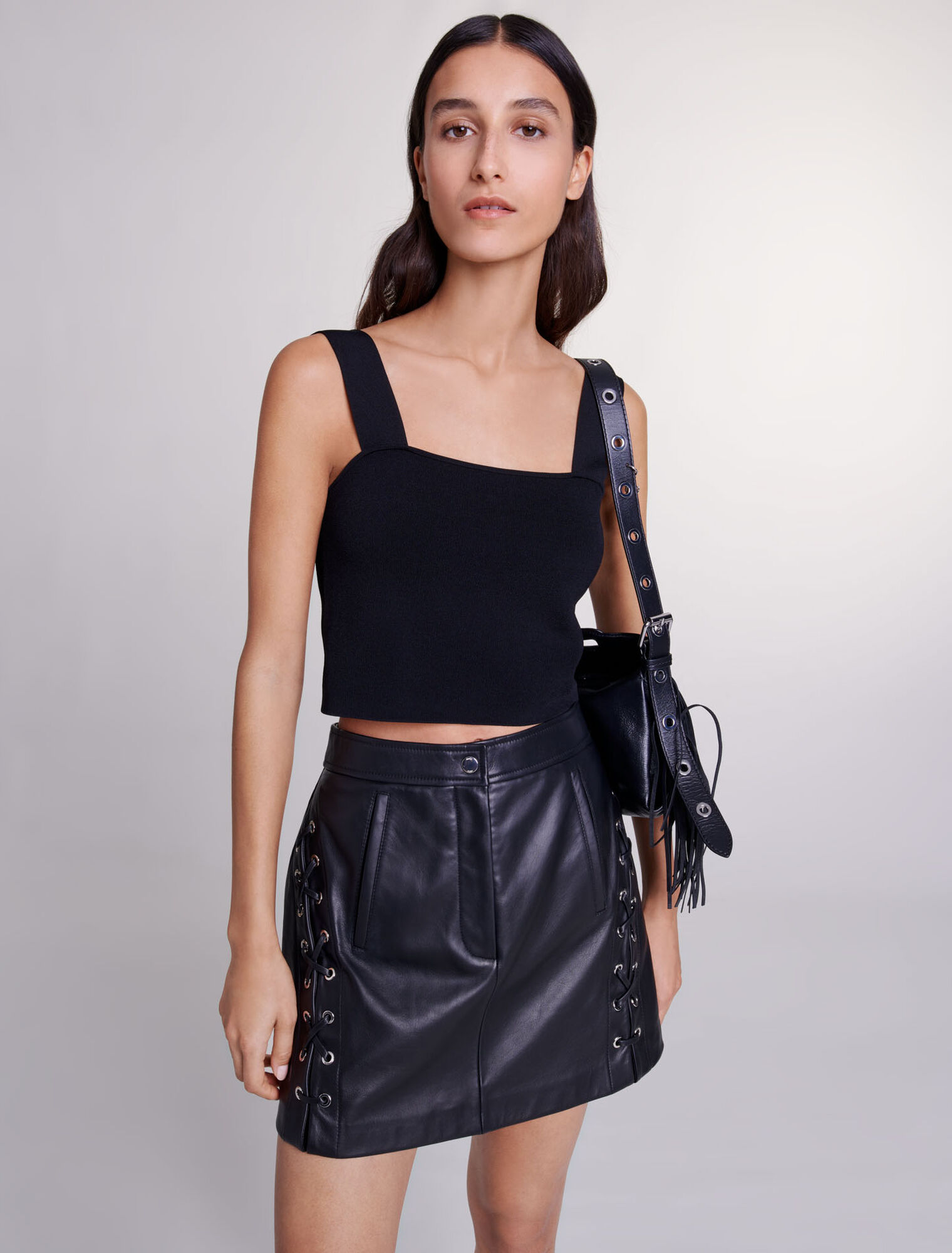 Short leather skirt