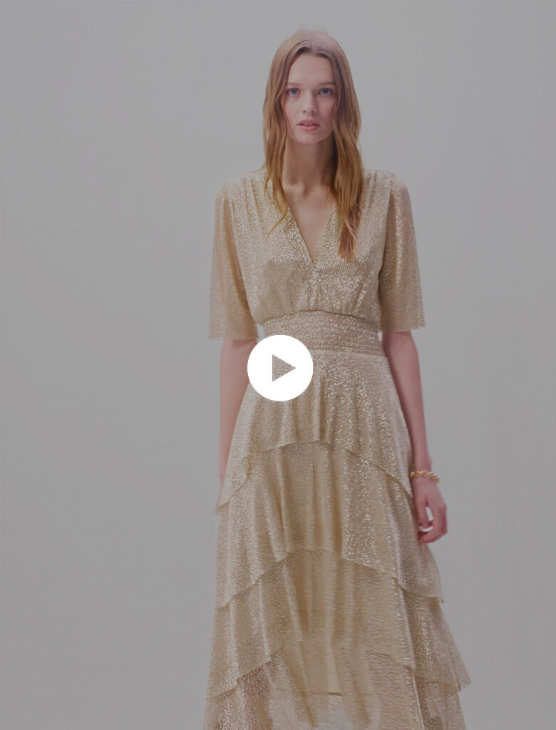 Shimmer dress with ruffles Denim - Jeans For Women | Maje
