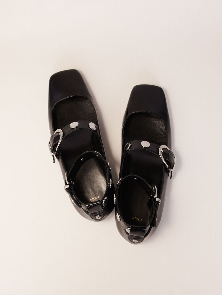 Studded leather Mary Jane flats