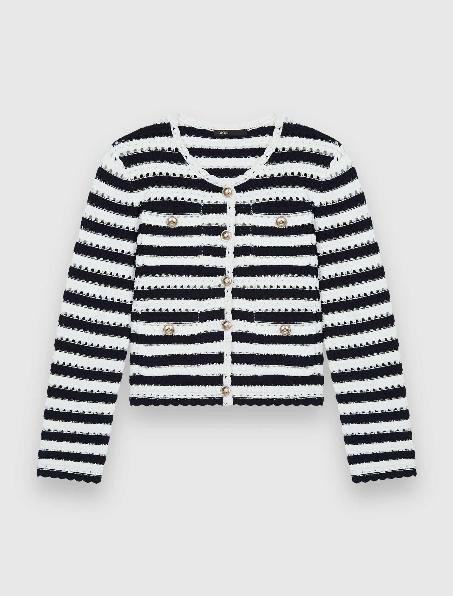 Striped crochet-effect cardigan