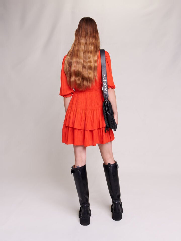 Short satin smocked dress