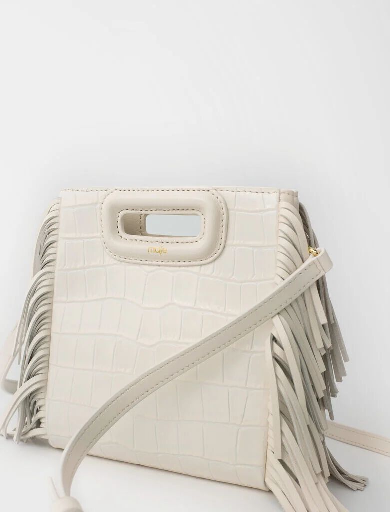 Mini embossed-leather M bag with chain Ecru For Women | Maje