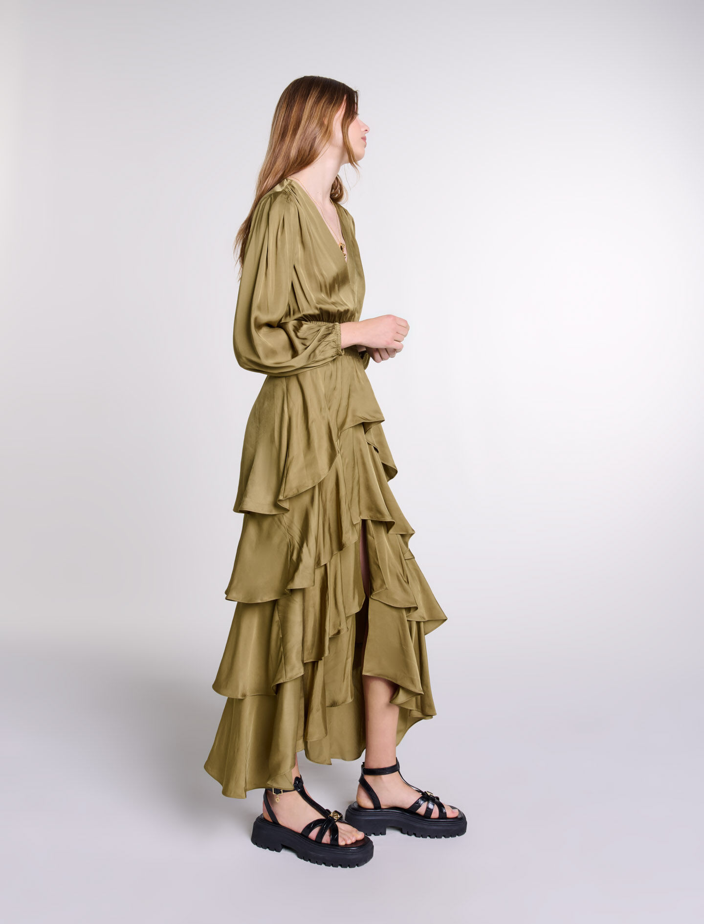 魅力的な Tiered maxi dress Brown For Women | Maje スカート