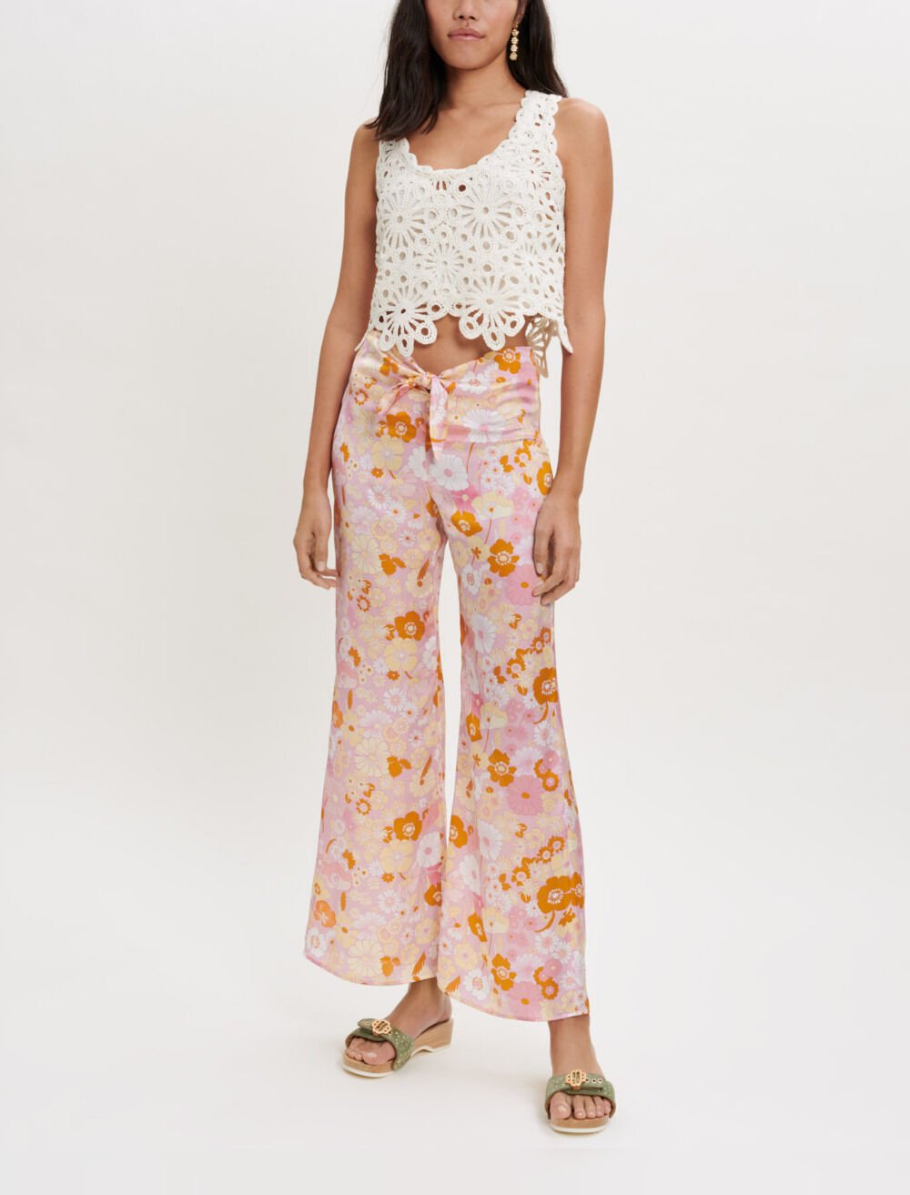 Fluid Flower Power print pants Pink For Women | Maje Fluid Flower Power print pants Pink For Women | Maje