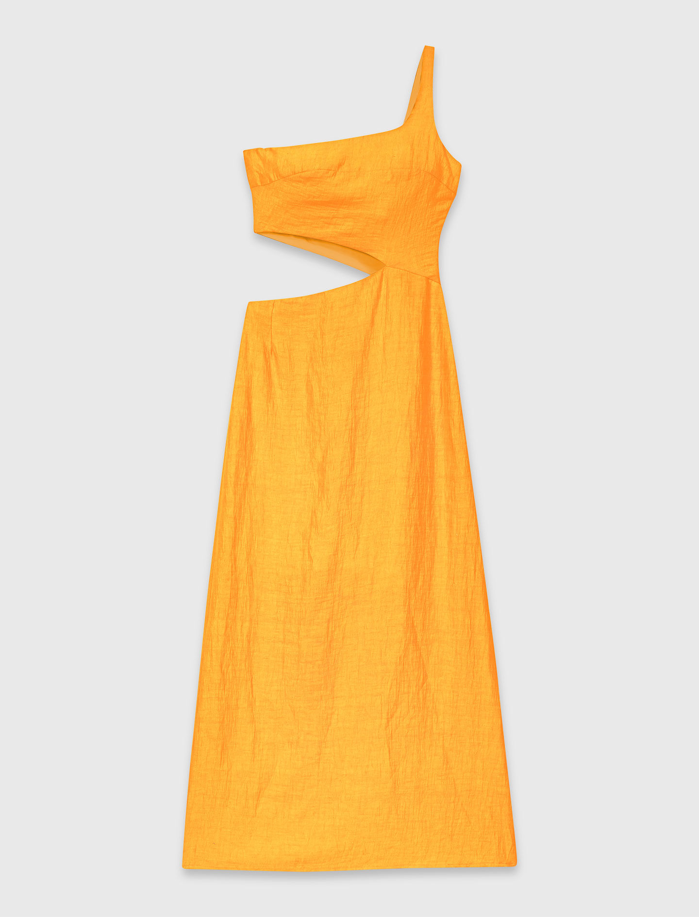 Asymmetrical Linen-Blend Dress Yellow / Orange For Women | Maje