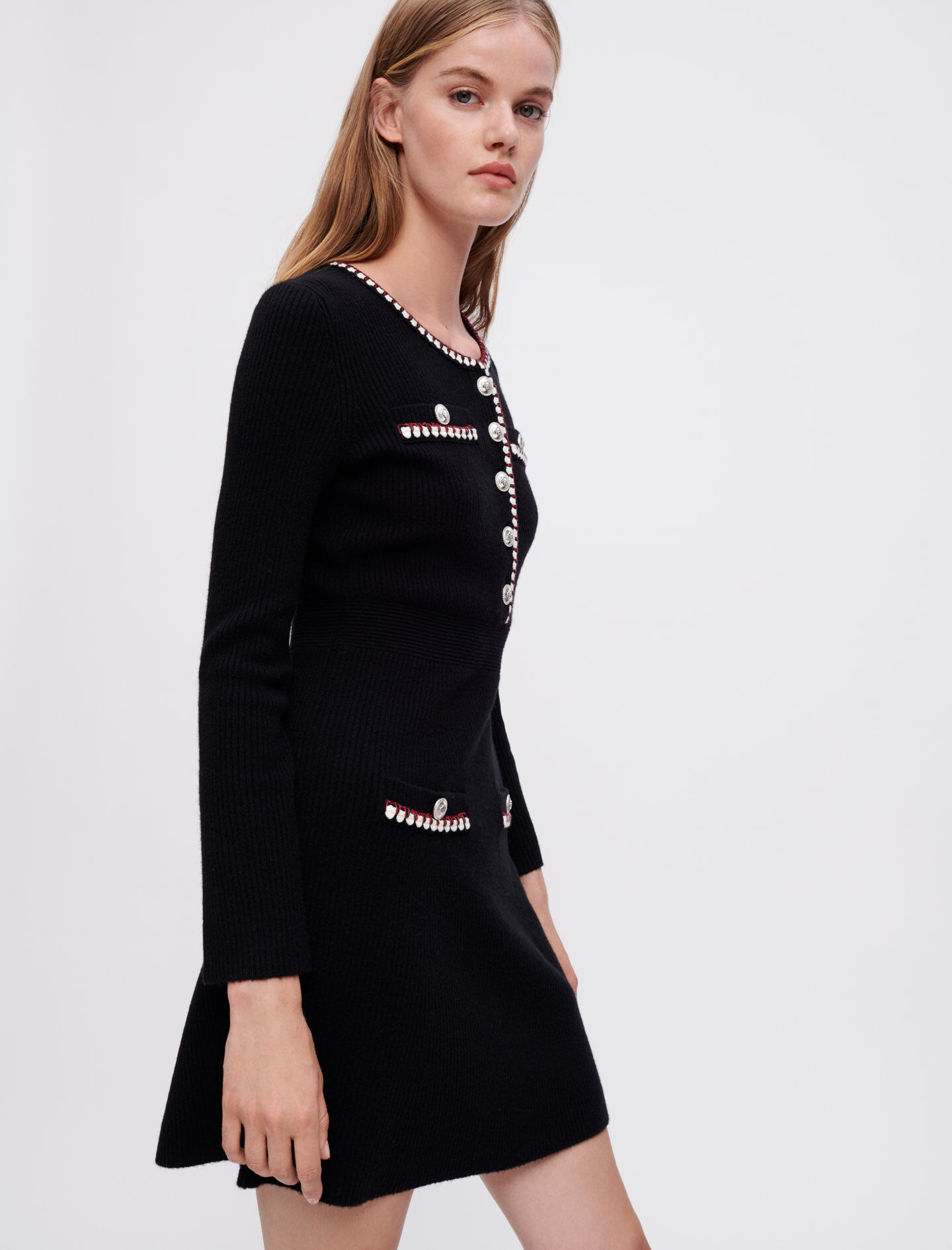 Contrast rib knit dress