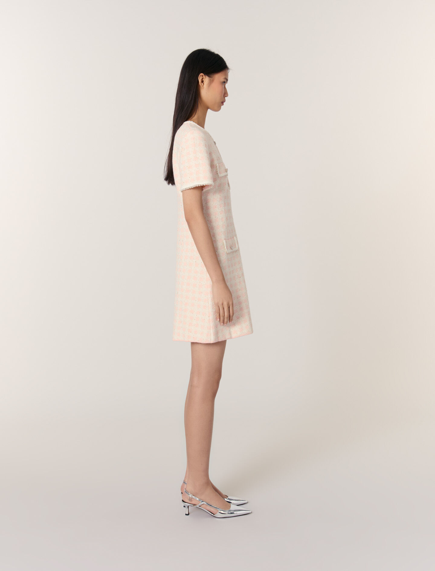 Tweed-effect knit mini dress Pink For Women | Maje