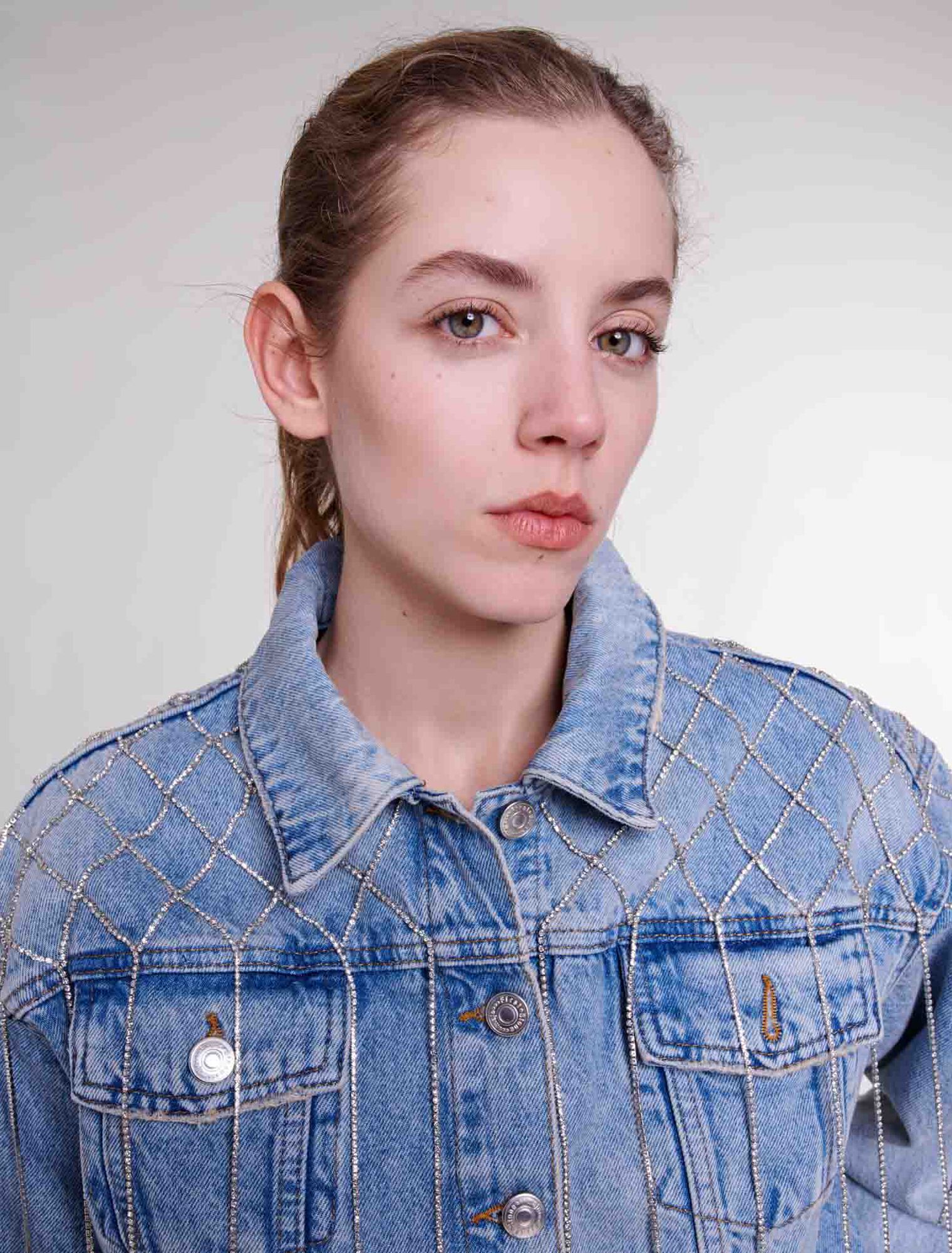 Denim jacket with rhinestones